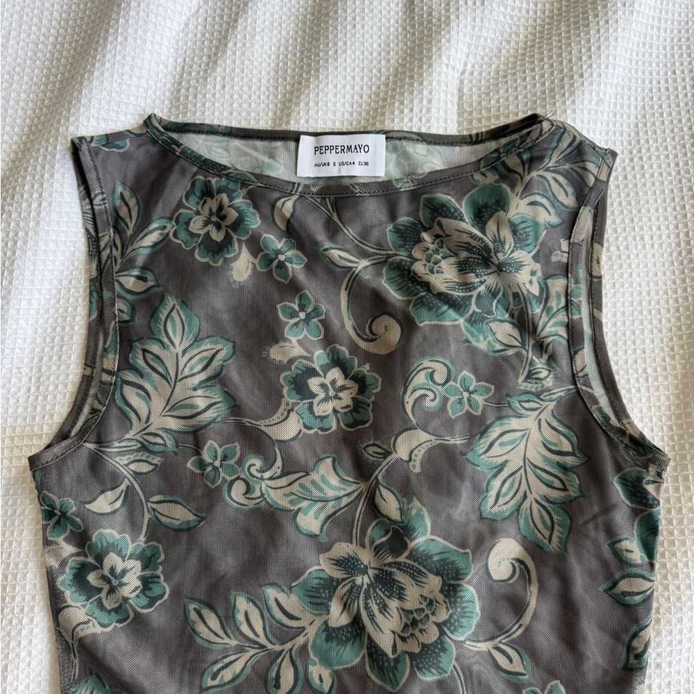 Peppermayo Brown Floral Mesh Top - Picture 3 of 7